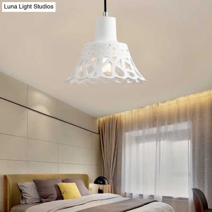 Nordic Style Etched Pendant Lighting: Concrete 1-Light Grey/White/Yellow with Geometric/Bell/Flared Shade