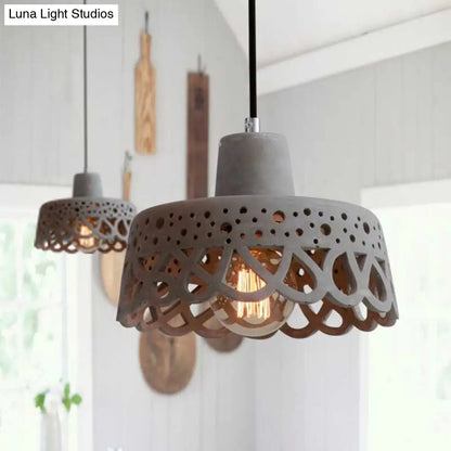 Nordic Style Etched Pendant Lighting: Concrete 1-Light Grey/White/Yellow with Geometric/Bell/Flared Shade