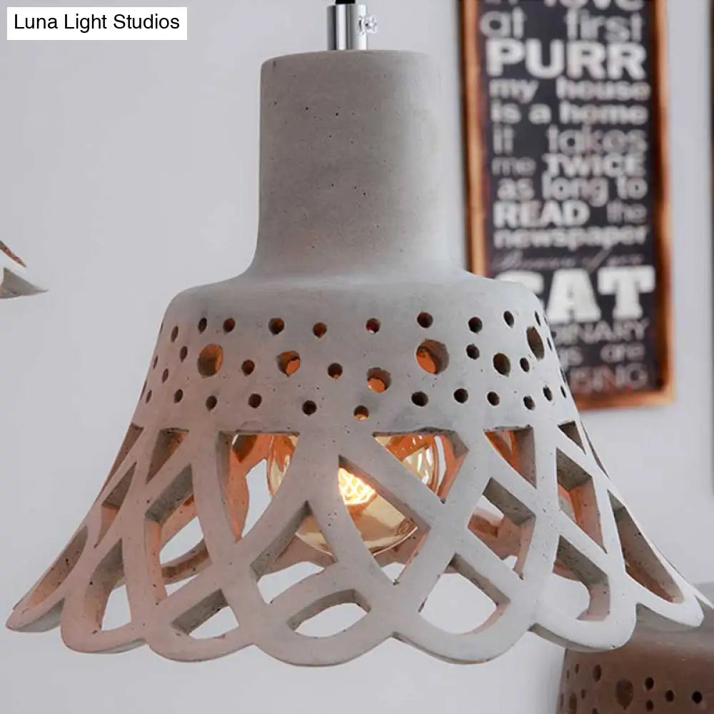 Nordic Style Etched Pendant Lighting: Concrete 1-Light Grey/White/Yellow with Geometric/Bell/Flared Shade