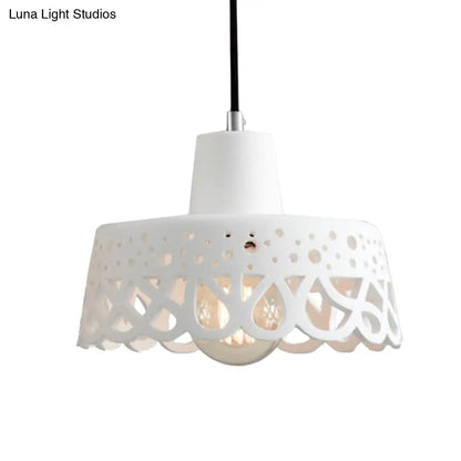 Nordic Style Etched Pendant Lighting: Concrete 1-Light Grey/White/Yellow with Geometric/Bell/Flared Shade