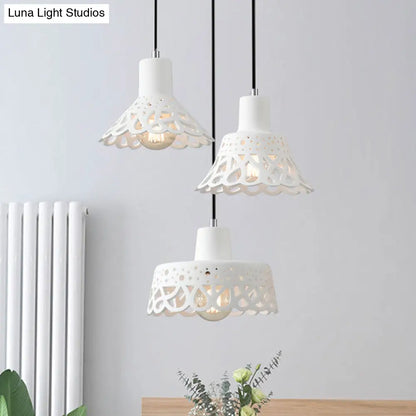 Nordic Style Etched Pendant Lighting: Concrete 1-Light Grey/White/Yellow with Geometric/Bell/Flared Shade