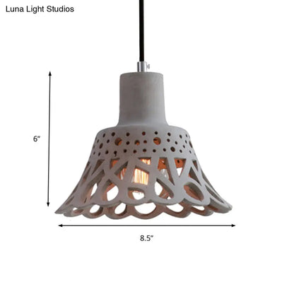 Nordic Style Etched Pendant Lighting: Concrete 1-Light Grey/White/Yellow with Geometric/Bell/Flared Shade