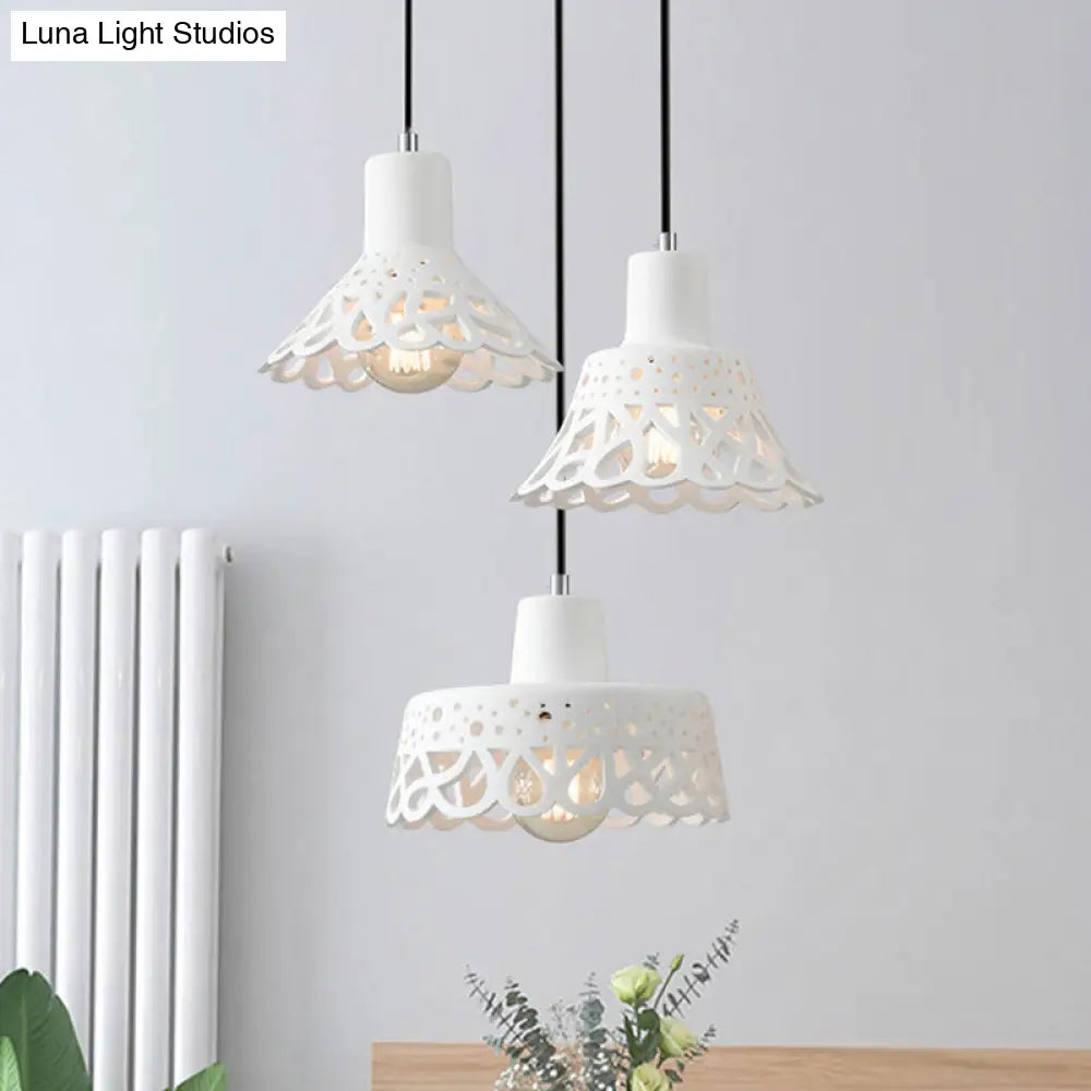 Nordic Style Etched Pendant Lighting: Concrete 1-Light Grey/White/Yellow with Geometric/Bell/Flared Shade