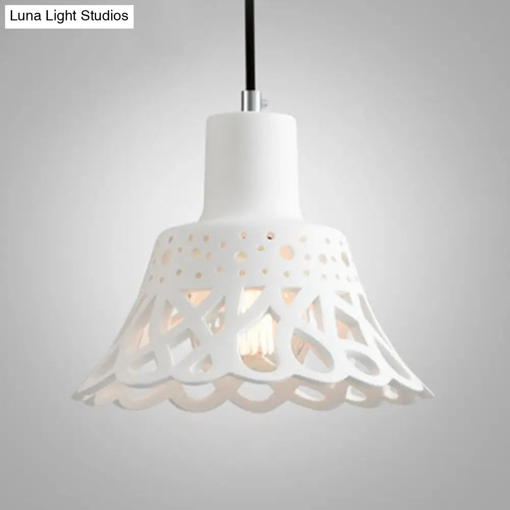 Nordic Style Etched Pendant Lighting: Concrete 1-Light Grey/White/Yellow with Geometric/Bell/Flared Shade