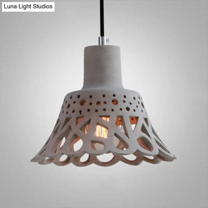 Nordic Style Etched Pendant Lighting: Concrete 1-Light Grey/White/Yellow with Geometric/Bell/Flared Shade