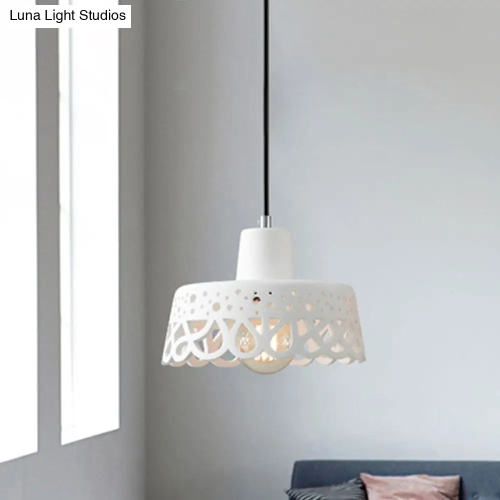 Nordic Style Etched Pendant Lighting: Concrete 1-Light Grey/White/Yellow with Geometric/Bell/Flared Shade