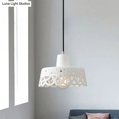 Nordic Style Etched Pendant Lighting: Concrete 1-Light Grey/White/Yellow with Geometric/Bell/Flared Shade