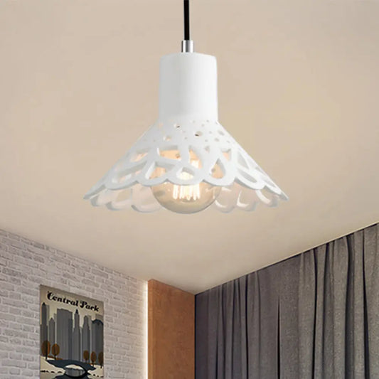 Nordic Style Etched Pendant Lighting: Concrete 1-Light Grey/White/Yellow with Geometric/Bell/Flared Shade