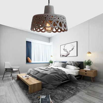 Nordic Style Etched Pendant Lighting: Concrete 1-Light Grey/White/Yellow with Geometric/Bell/Flared Shade