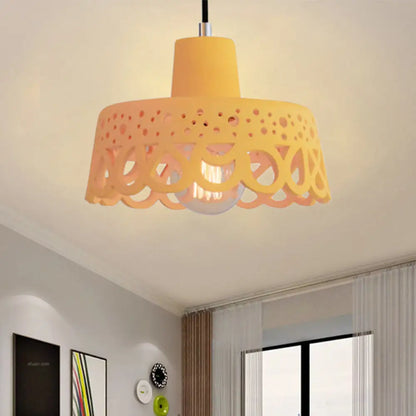 Nordic Style Etched Pendant Lighting: Concrete 1-Light Grey/White/Yellow with Geometric/Bell/Flared Shade