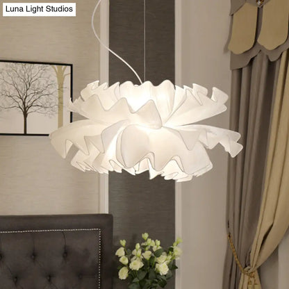 Nordic Style Fabric Wavy Pendant Light - 1 Head Black/White Ceiling Fixture for Bedroom