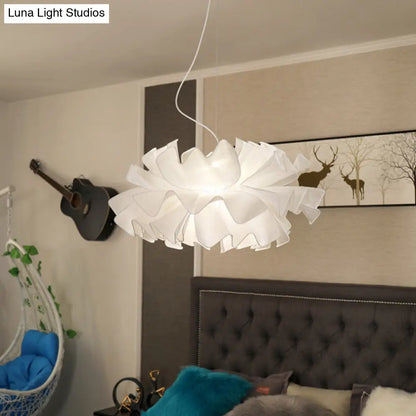 Nordic Style Fabric Wavy Pendant Light - 1 Head Black/White Ceiling Fixture for Bedroom