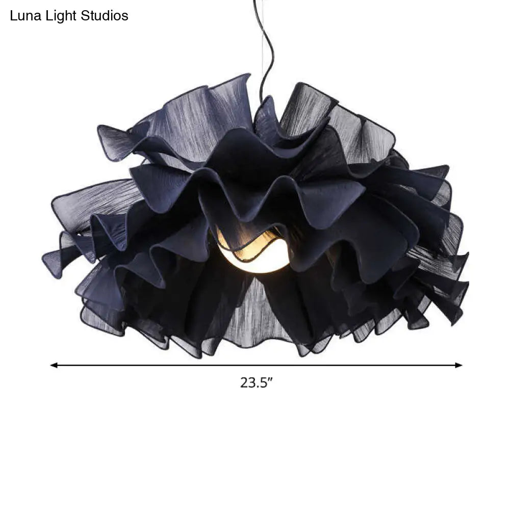 Nordic Style Fabric Wavy Pendant Light - 1 Head Black/White Ceiling Fixture for Bedroom