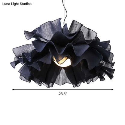 Nordic Style Fabric Wavy Pendant Light - 1 Head Black/White Ceiling Fixture for Bedroom