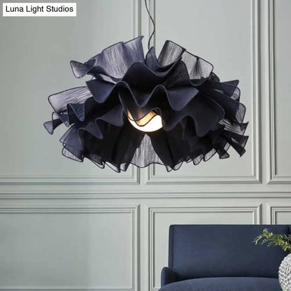 Nordic Style Fabric Wavy Pendant Light - 1 Head Black/White Ceiling Fixture for Bedroom