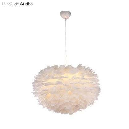 Nordic Style Feather Chandelier: White Globe Hanging Light Fixture