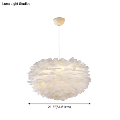 Nordic Style Feather Chandelier: White Globe Hanging Light Fixture