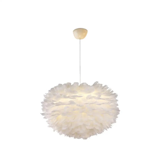 Nordic Style Feather Chandelier: White Globe Hanging Light Fixture