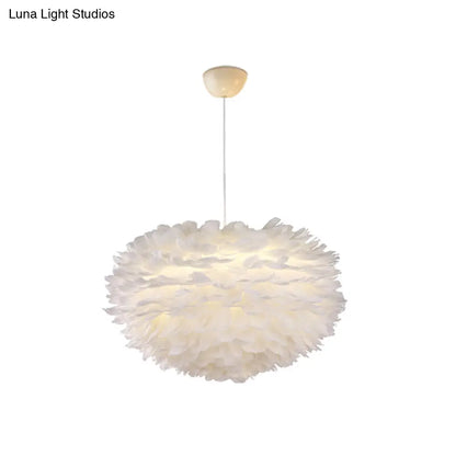 Nordic Style Feather Chandelier: White Globe Hanging Light Fixture