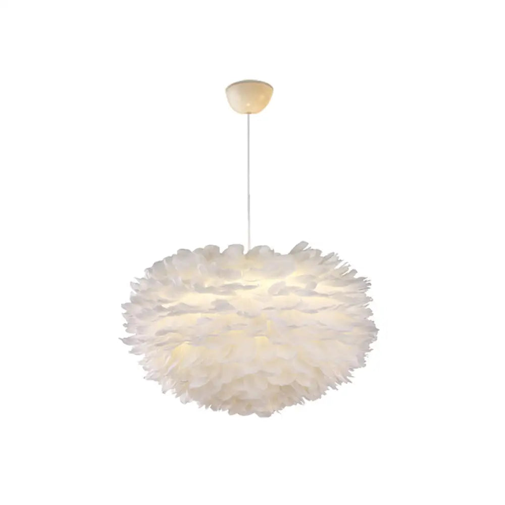 Nordic Style Feather Chandelier: White Globe Hanging Light Fixture