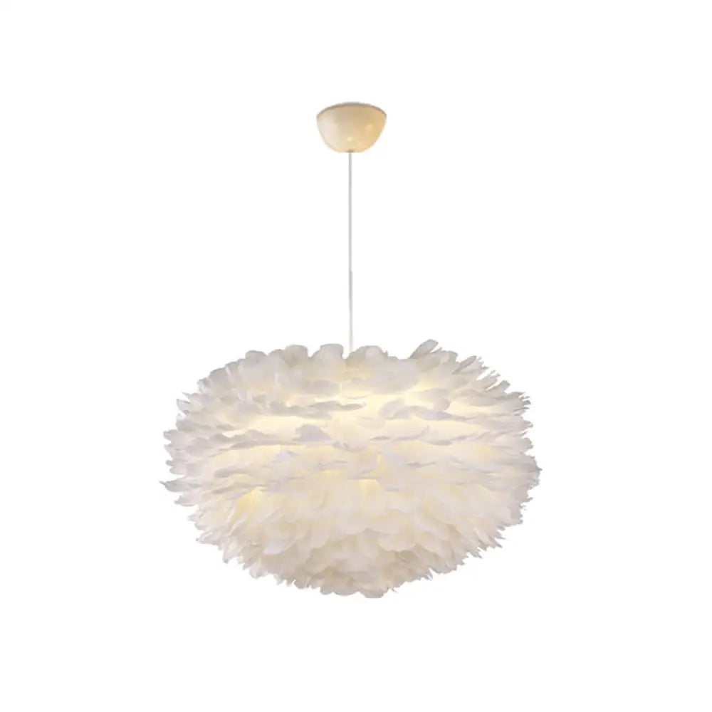 Nordic Style Feather Chandelier: White Globe Hanging Light Fixture