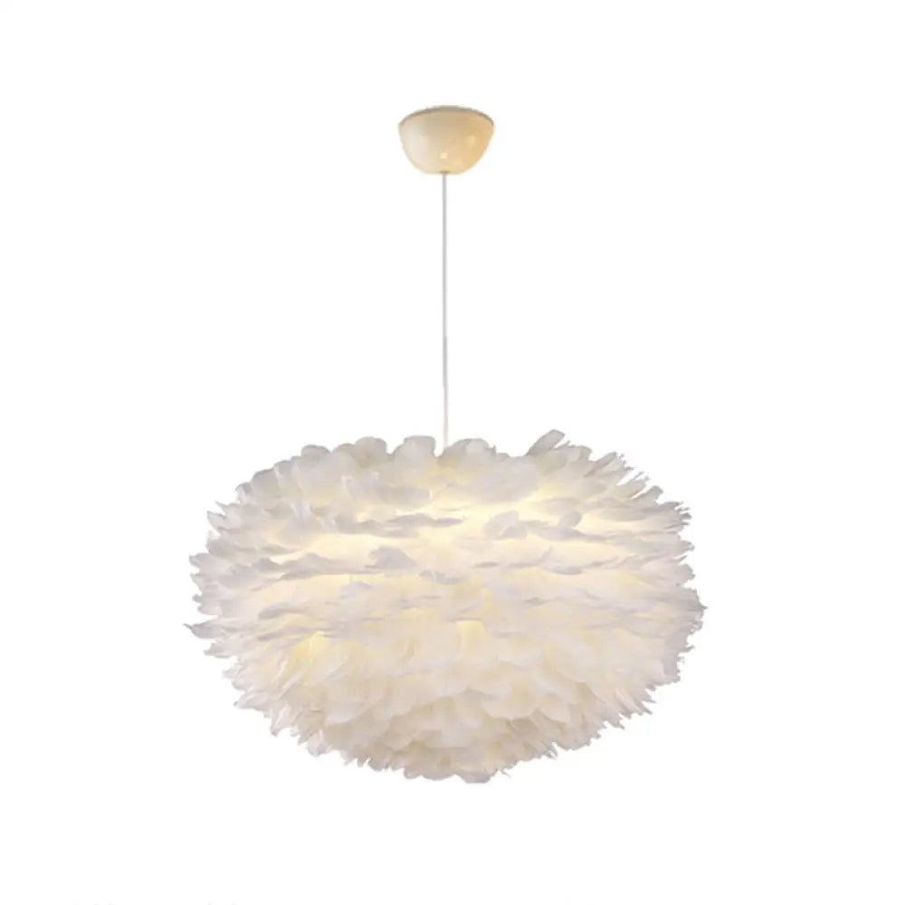 Nordic Style Feather Chandelier: White Globe Hanging Light Fixture