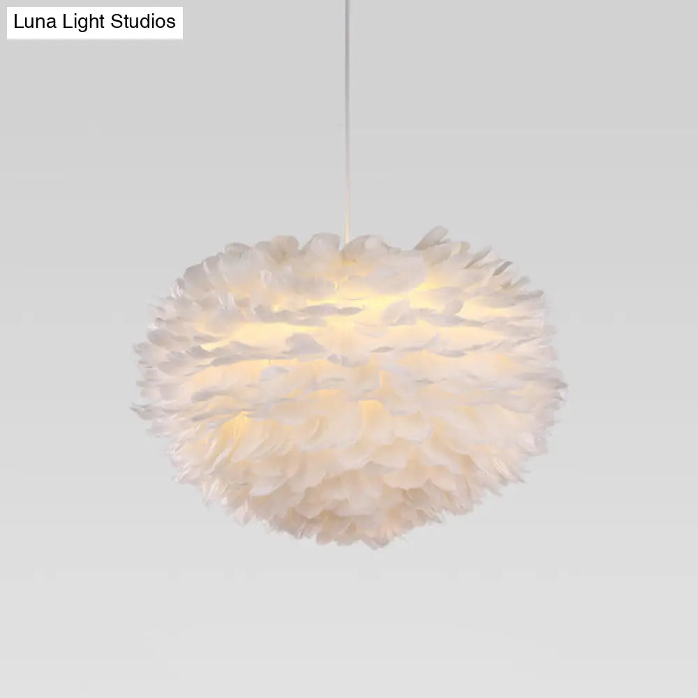 Nordic Style Feather Chandelier: White Globe Hanging Light Fixture