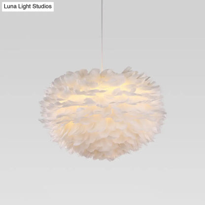 Nordic Style Feather Chandelier: White Globe Hanging Light Fixture