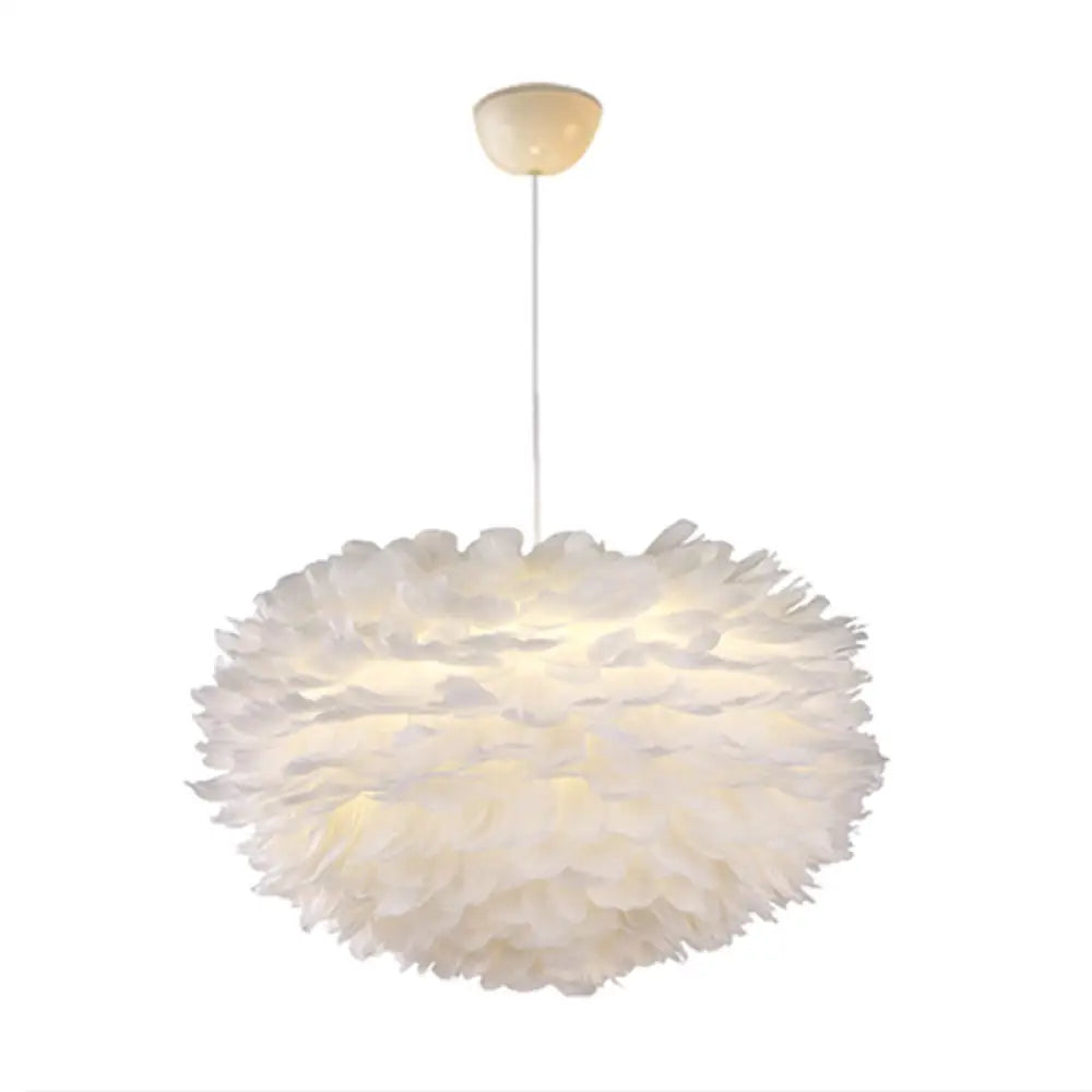 Nordic Style Feather Chandelier: White Globe Hanging Light Fixture