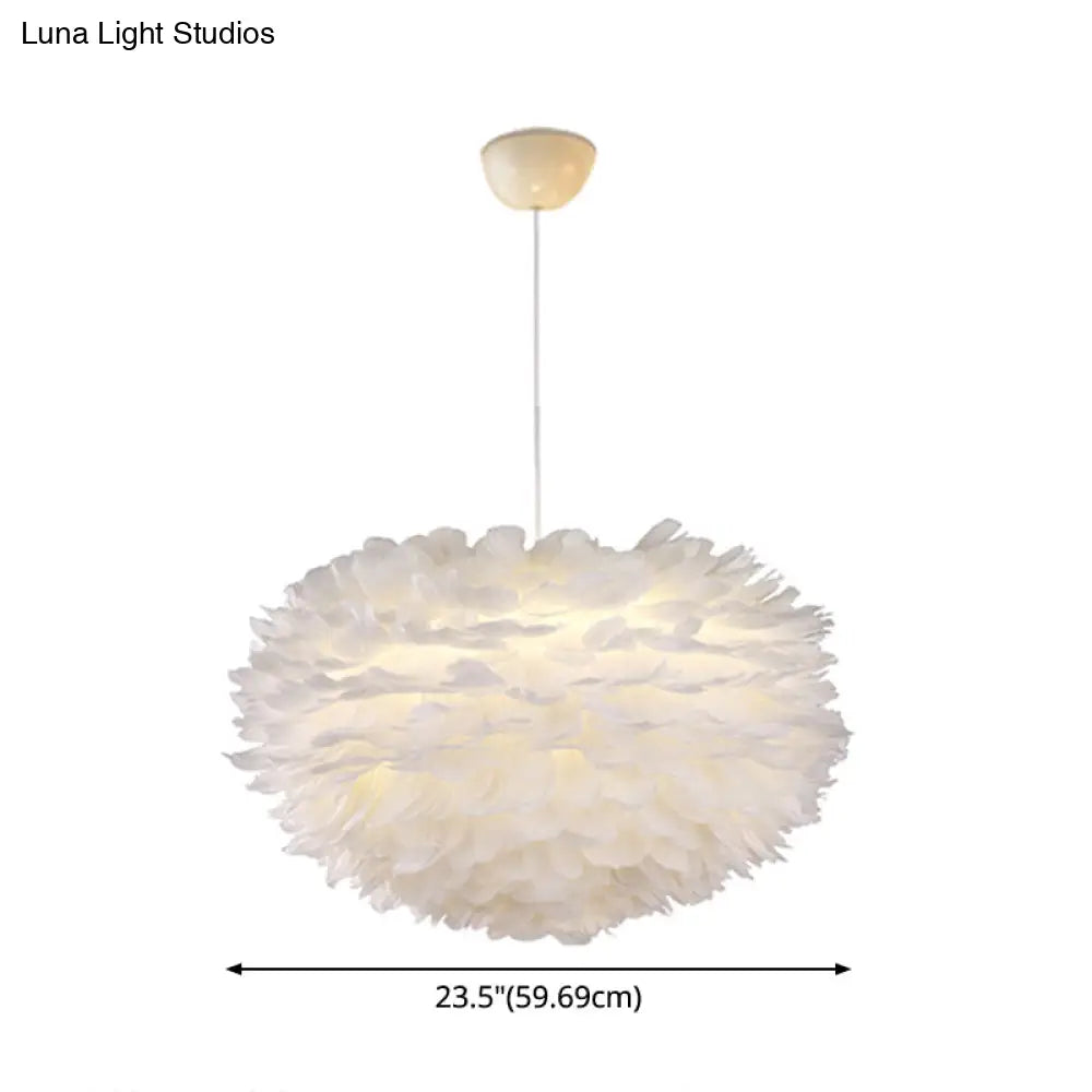 Nordic Style Feather Chandelier: White Globe Hanging Light Fixture