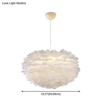 Nordic Style Feather Chandelier: White Globe Hanging Light Fixture