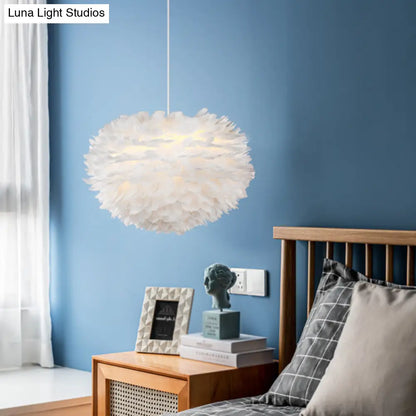 Nordic Style Feather Chandelier: White Globe Hanging Light Fixture