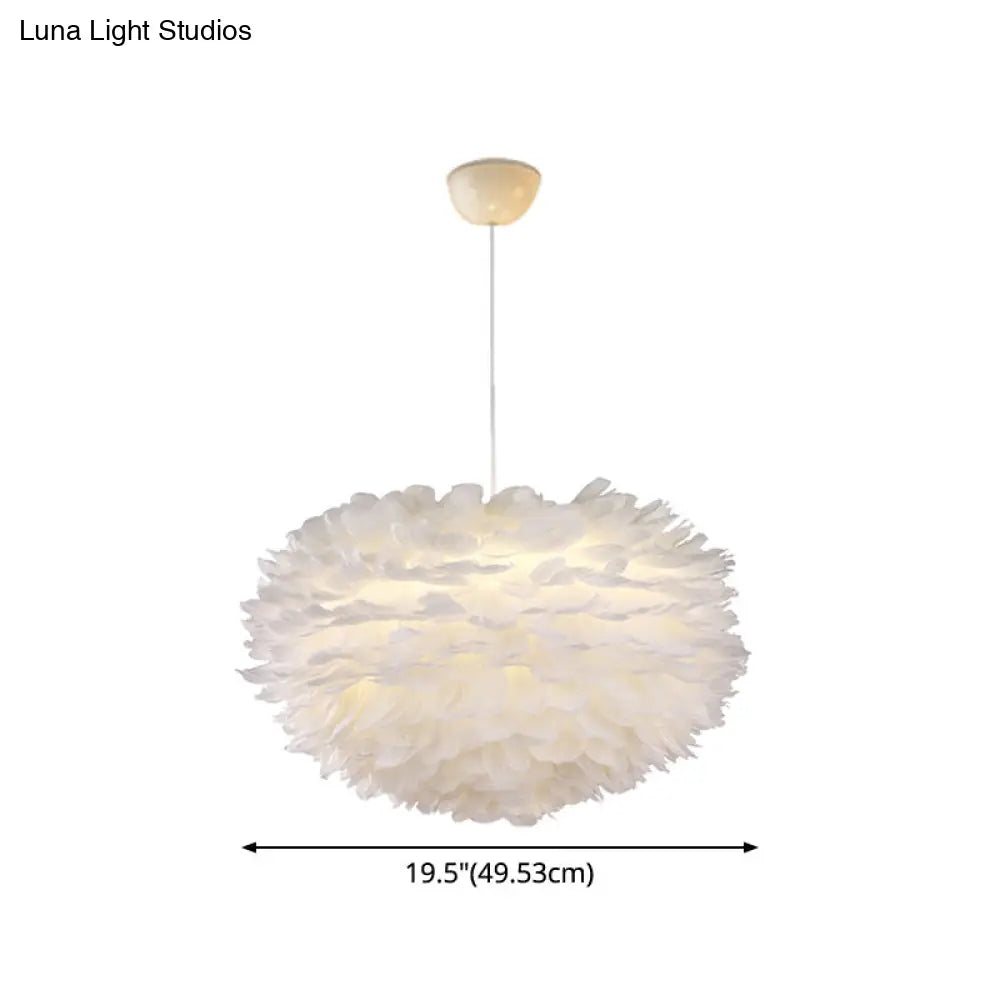 Nordic Style Feather Chandelier: White Globe Hanging Light Fixture