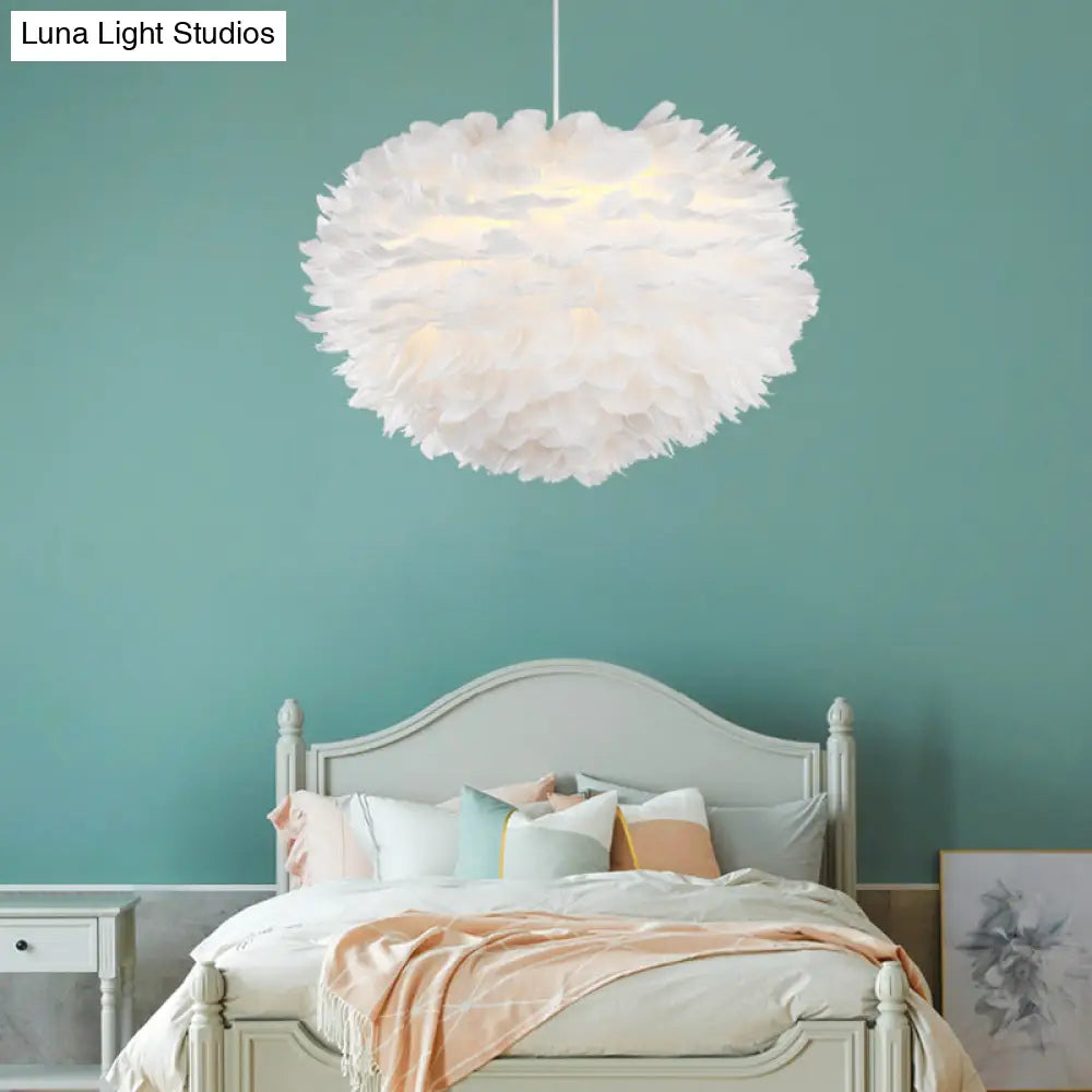 Nordic Style Feather Chandelier: White Globe Hanging Light Fixture