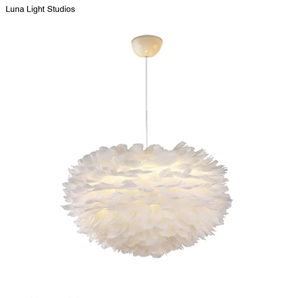 Nordic Style Feather Chandelier: White Globe Hanging Light Fixture