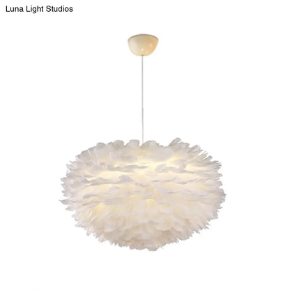 Nordic Style Feather Chandelier: White Globe Hanging Light Fixture