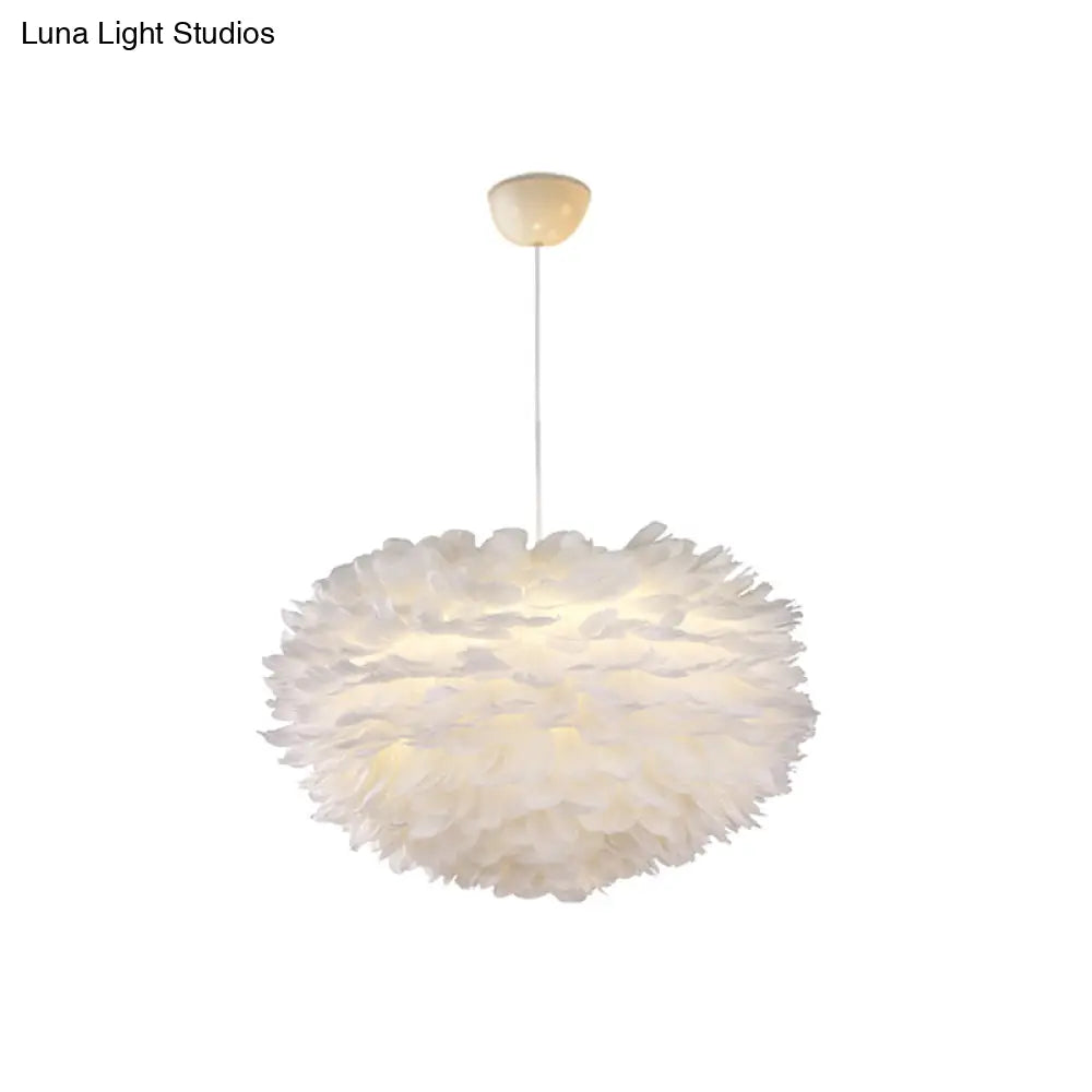 Nordic Style Feather Chandelier: White Globe Hanging Light Fixture