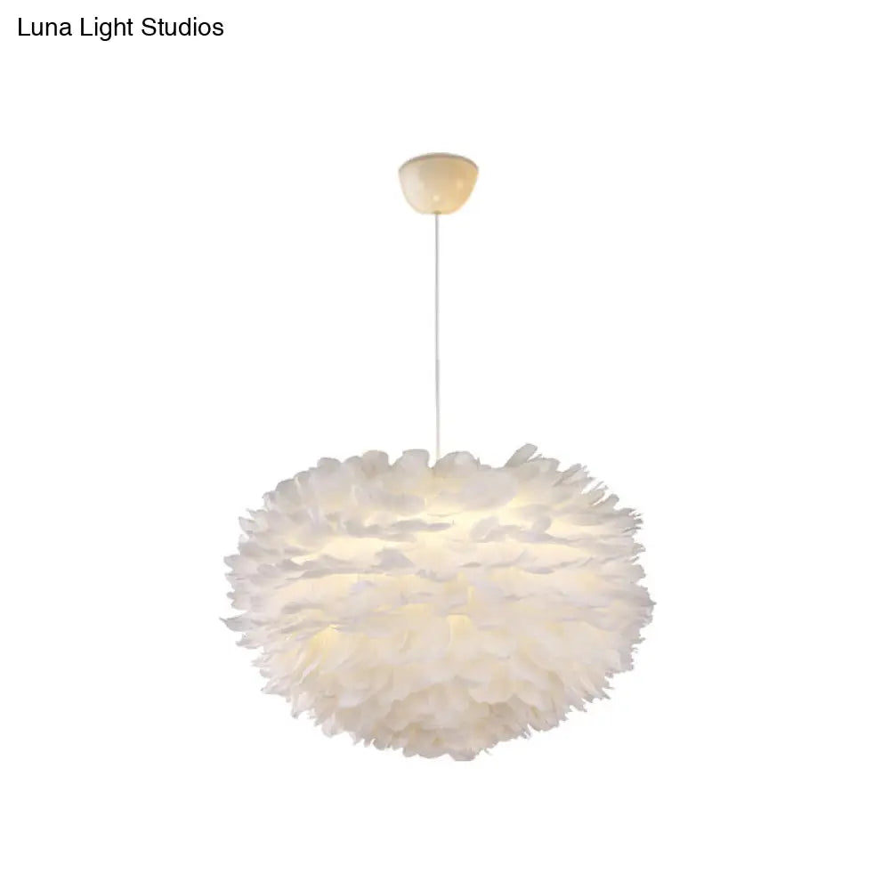 Nordic Style Feather Chandelier: White Globe Hanging Light Fixture