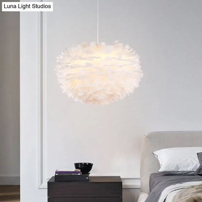 Nordic Style Feather Chandelier: White Globe Hanging Light Fixture