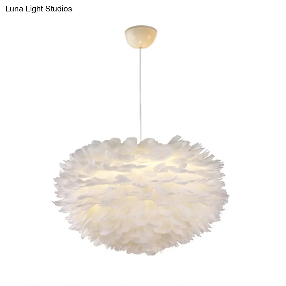 Nordic Style Feather Chandelier: White Globe Hanging Light Fixture