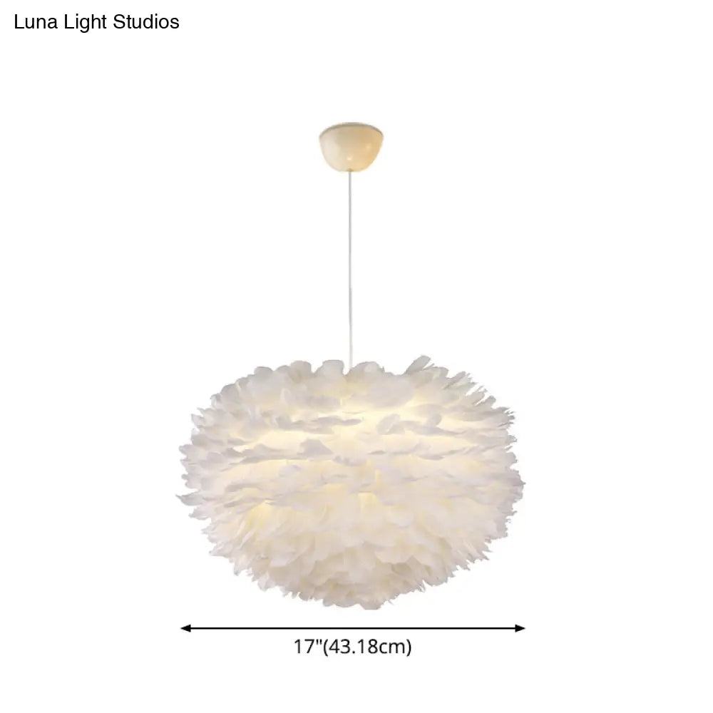 Nordic Style Feather Chandelier: White Globe Hanging Light Fixture