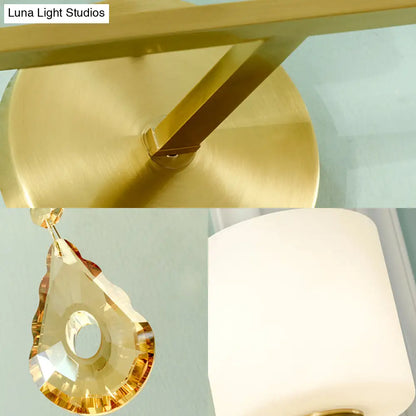 DecorBites™ DecorBites™ Nordic Style Frosted Glass Wall Lamp with Amber Crystal Drop in Brass