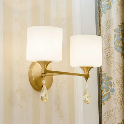 DecorBites™ DecorBites™ Nordic Style Frosted Glass Wall Lamp with Amber Crystal Drop in Brass