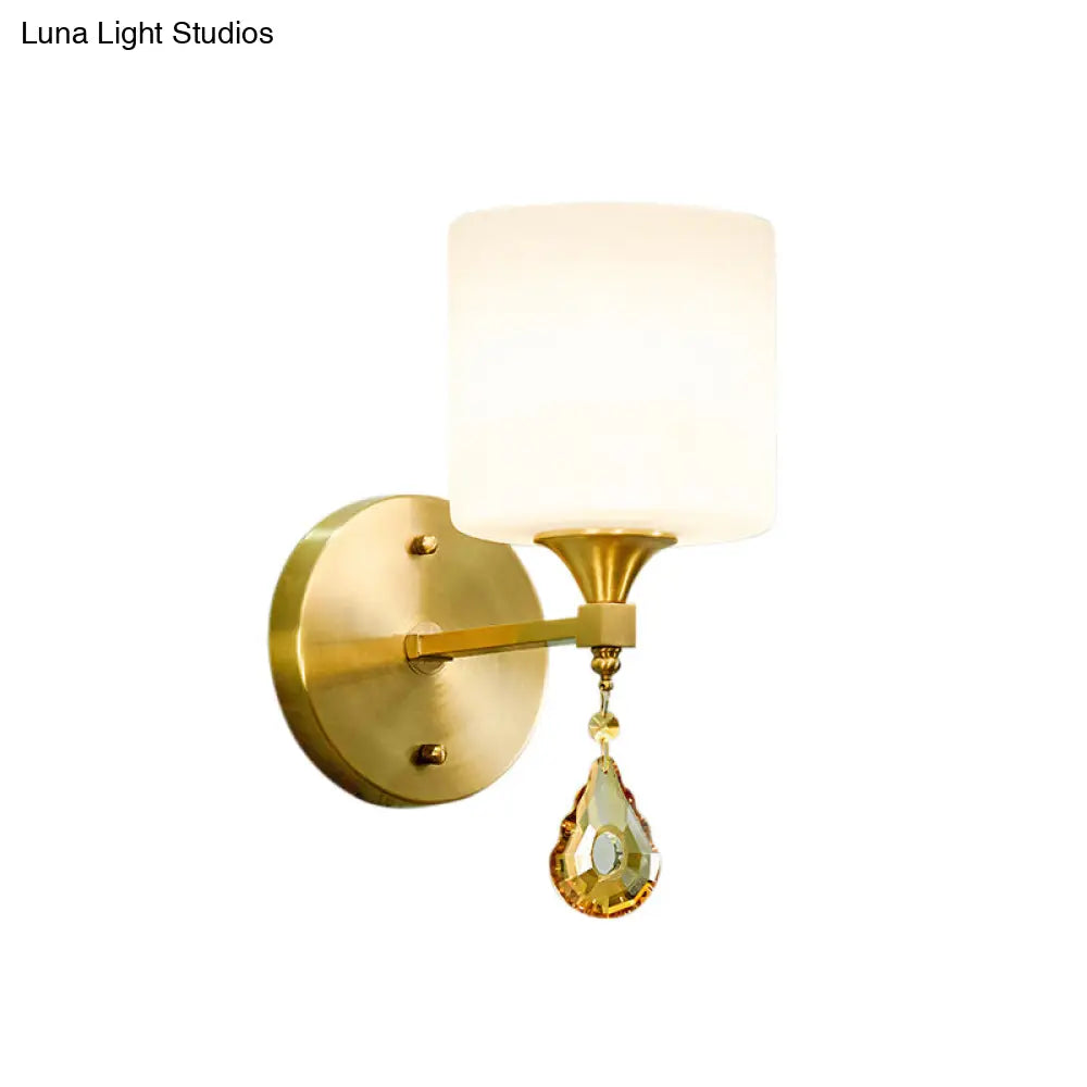 DecorBites™ DecorBites™ Nordic Style Frosted Glass Wall Lamp with Amber Crystal Drop in Brass