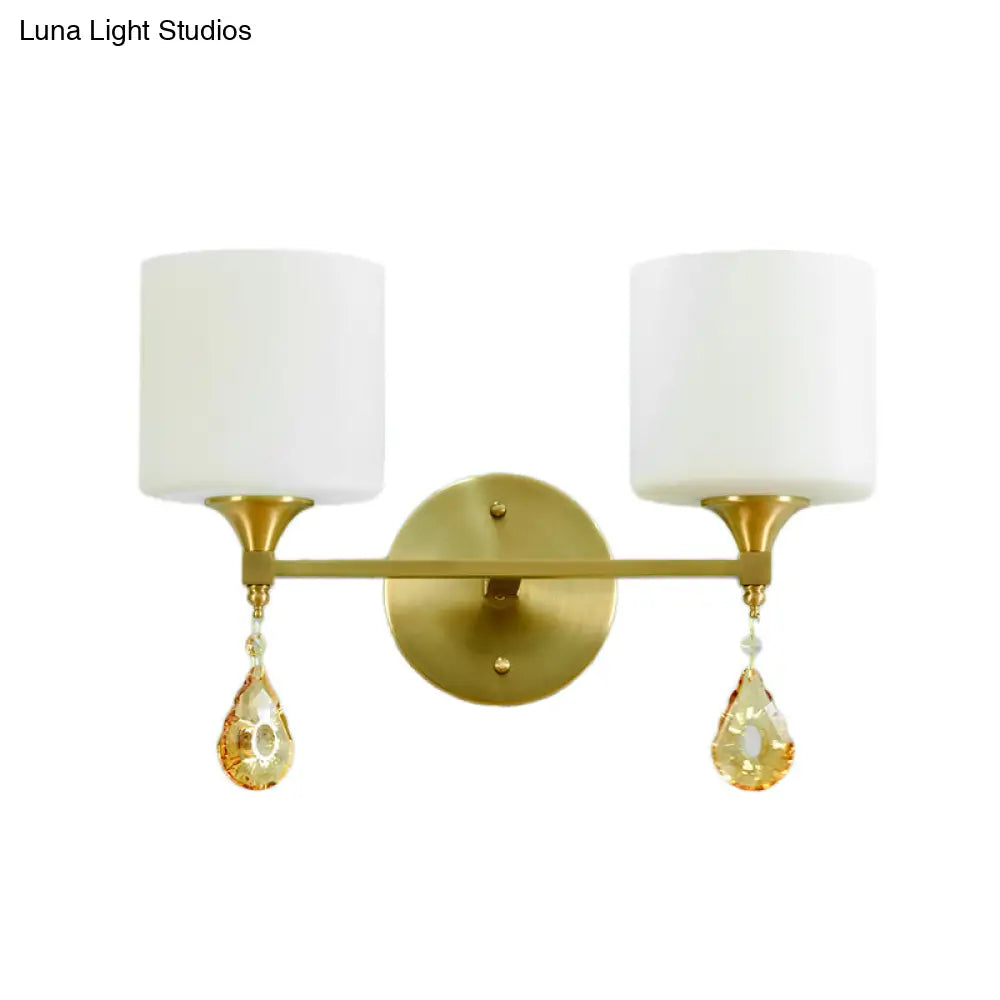 DecorBites™ DecorBites™ Nordic Style Frosted Glass Wall Lamp with Amber Crystal Drop in Brass