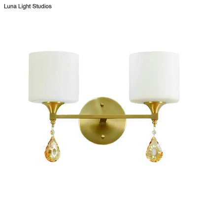 DecorBites™ DecorBites™ Nordic Style Frosted Glass Wall Lamp with Amber Crystal Drop in Brass