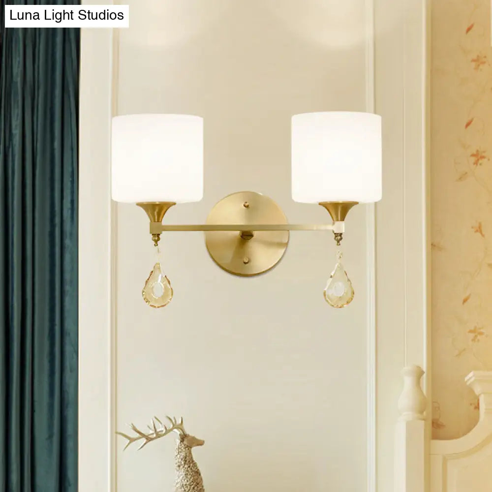 DecorBites™ DecorBites™ Nordic Style Frosted Glass Wall Lamp with Amber Crystal Drop in Brass