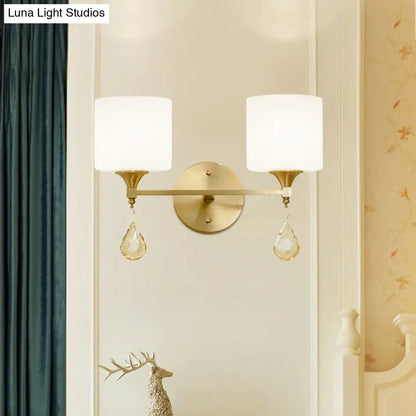 DecorBites™ DecorBites™ Nordic Style Frosted Glass Wall Lamp with Amber Crystal Drop in Brass