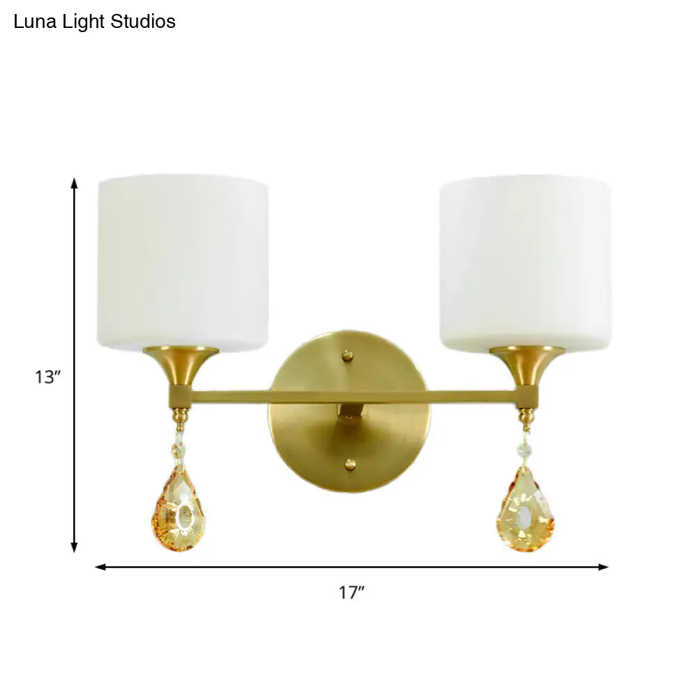 DecorBites™ DecorBites™ Nordic Style Frosted Glass Wall Lamp with Amber Crystal Drop in Brass