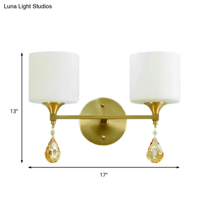 DecorBites™ DecorBites™ Nordic Style Frosted Glass Wall Lamp with Amber Crystal Drop in Brass